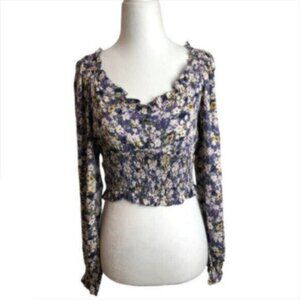 NWT Elodie Purple Floral Smocked Cropped Blouse Small